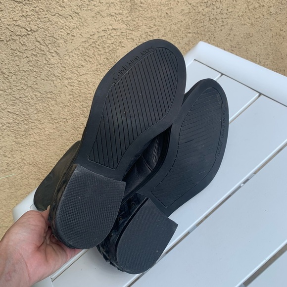 Calvin Klein Jeans black charcoal leather studded moto combat boots size 8.5 - Picture 14 of 15